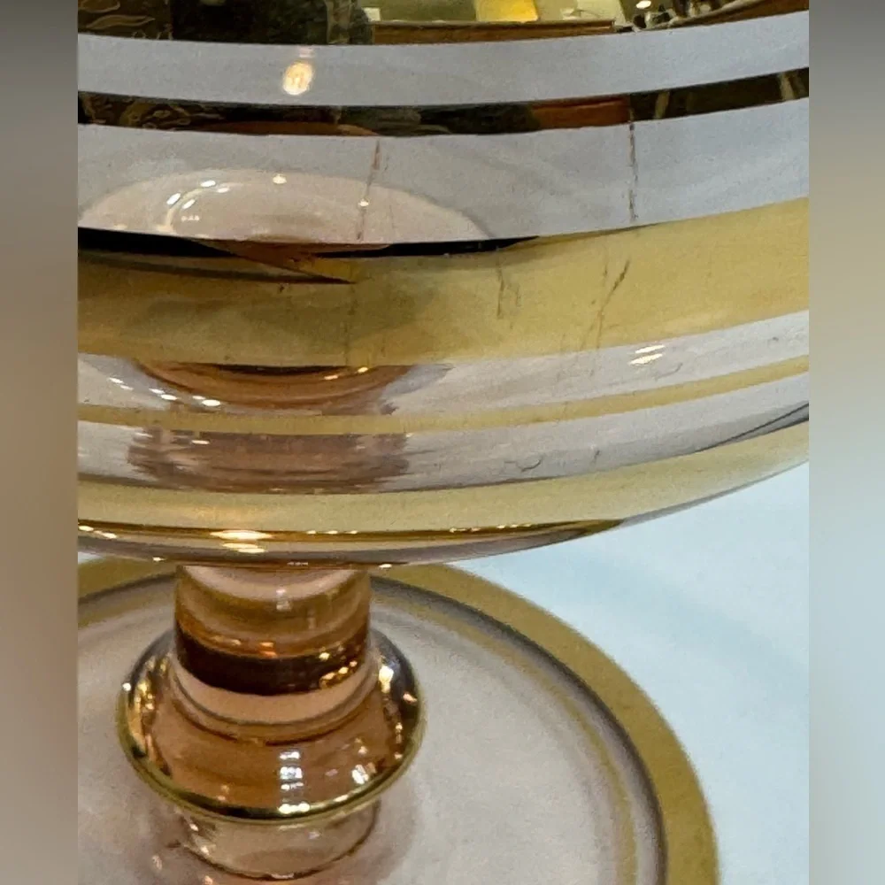 Vintage Roumania Glass with Gold Trim Blown Glass Compote or Vase Circa 1970's